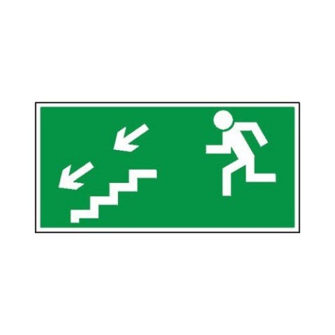 Znak 11 Kierunek ewakuacji schodami D-L 300x150 PF